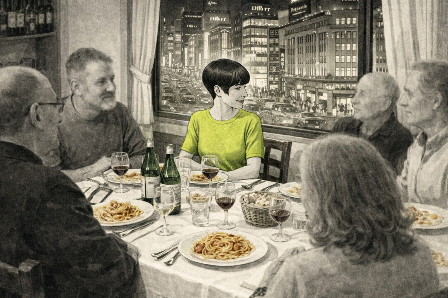Cena della comunità italiana in ristorante a Ginza Tokyo