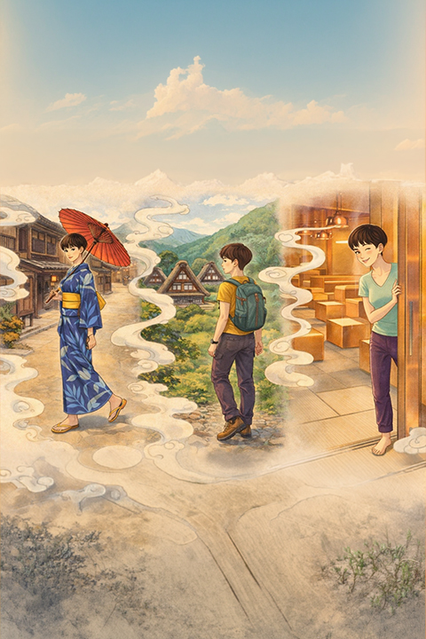 Case tradizionali di Shirakawa-go con tetti spioventi e paesaggio montano del Giappone storico