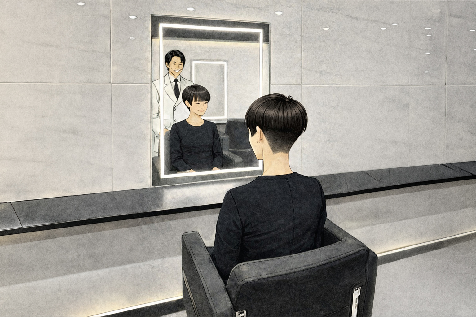 Taglio capelli asimmetrico realizzato in salone a Ebisu Tokyo