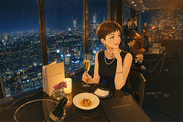 Vista notturna di Tokyo dal Park Hyatt tra pioggia, neon e atmosfera cinematografica